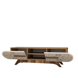 Hanah Home Mueble de TV Nogal y Crema 145x37x37 cm Tablero de partículas melamina 18mm